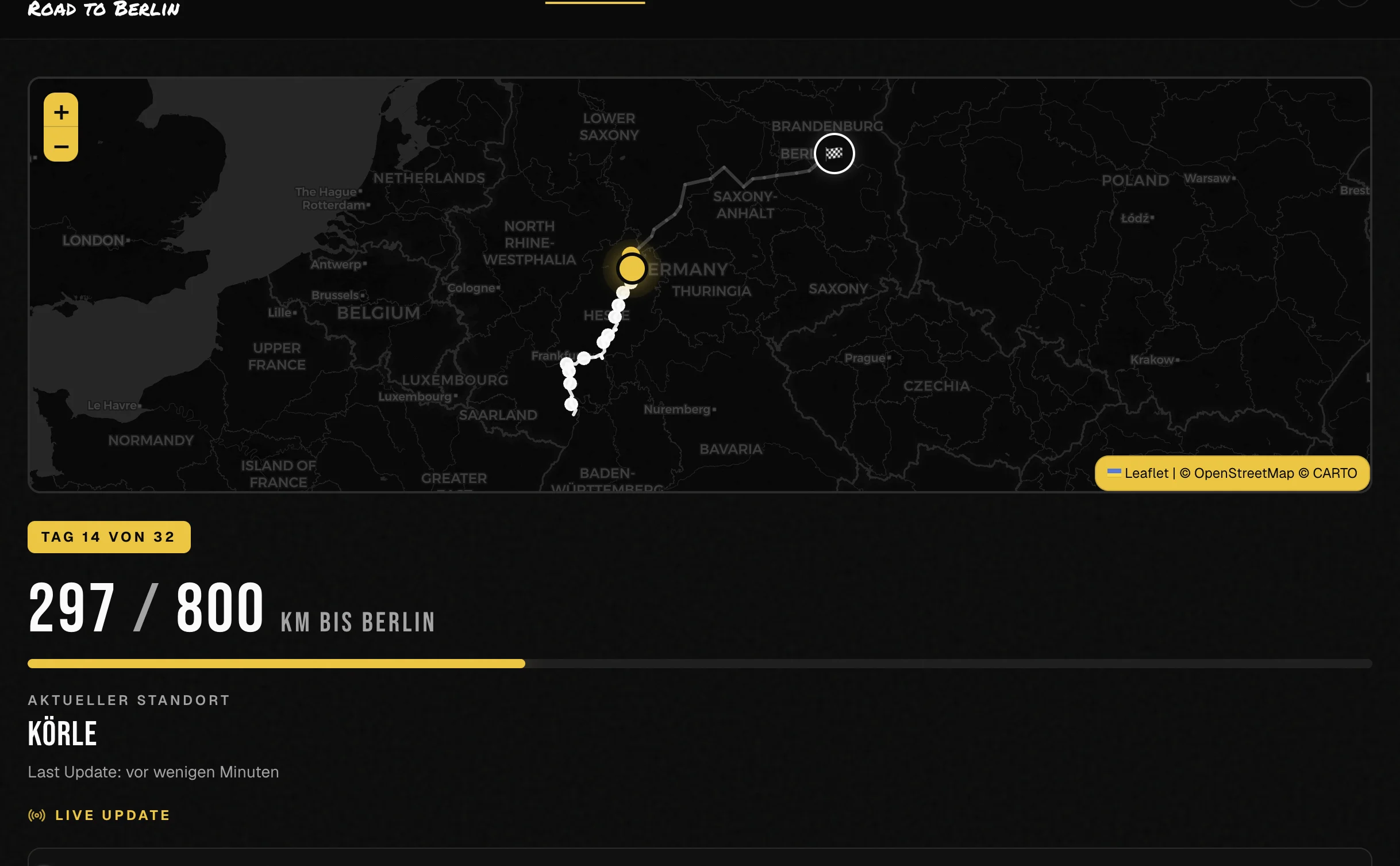 Road to Berlin: Live-Karte und Fortschritt auf der Chasing-Raffel-Website