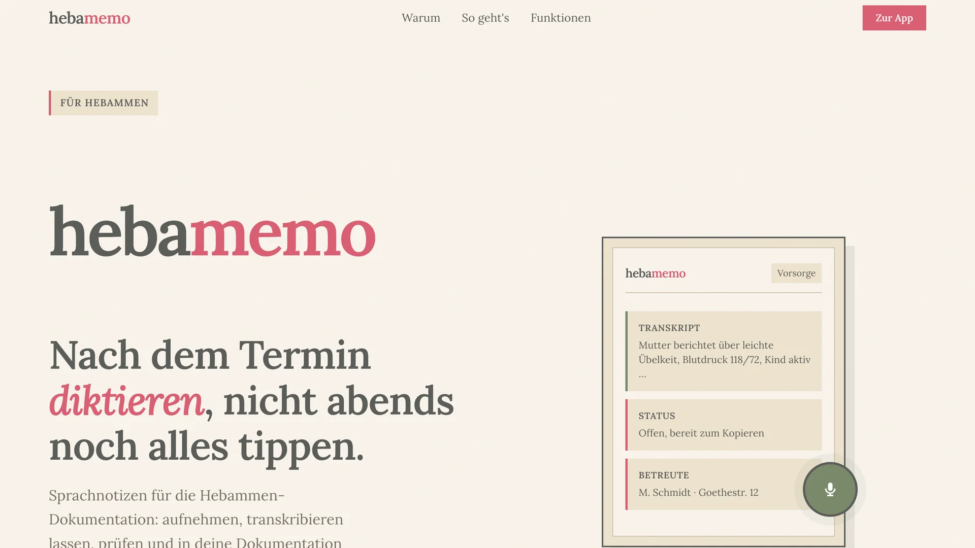 Vorschau der hebamemo-Infoseite